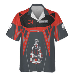 Railspirit Personalized Canadian National Railroad Hawaiian Shirt Steam Locomotive Engine Graphic Train Shirt All Over Print