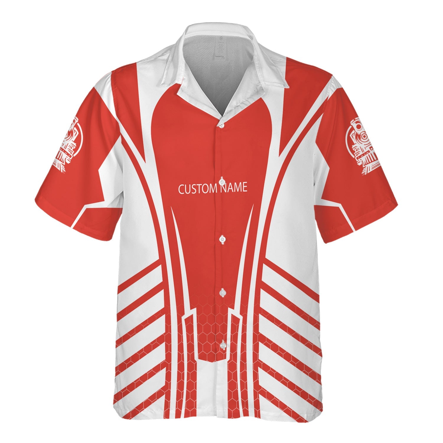 Railspirit Personalized Canadian National Railroad Hawaiian Shirt Striped Railroad Style Train Shirt All Over Print