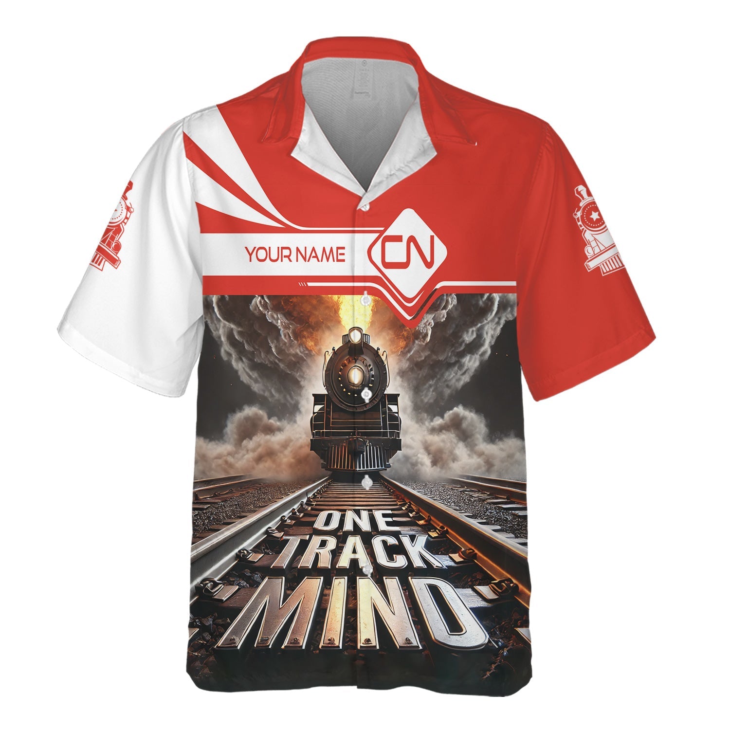 Railspirit Personalized Canadian National Railroad Hawaiian Shirt One Track Mind Train Printed Shirt