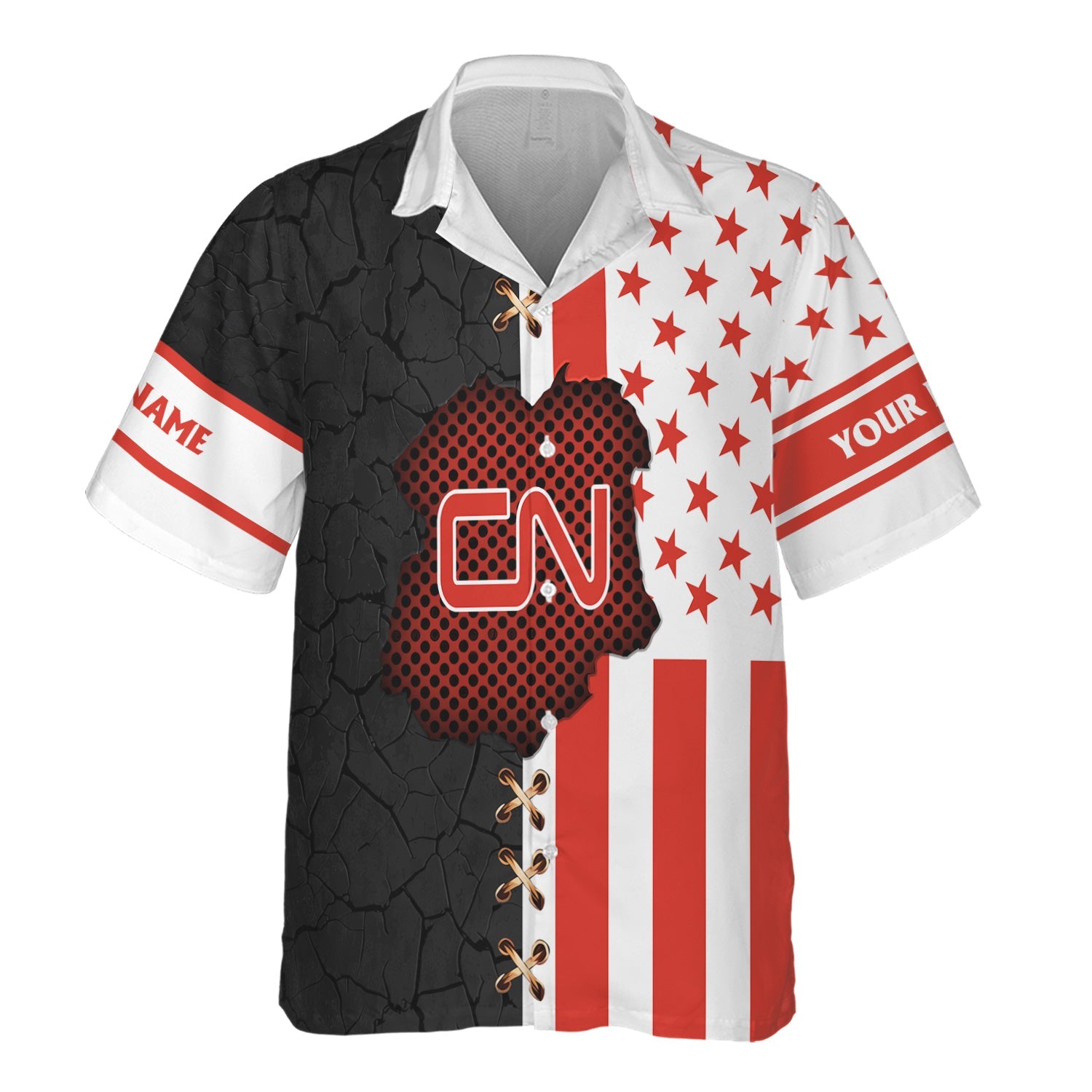 Railspirit Personalized Canadian National Railroad Hawaiian Shirt American Flag with Crack Effect Train Shirt