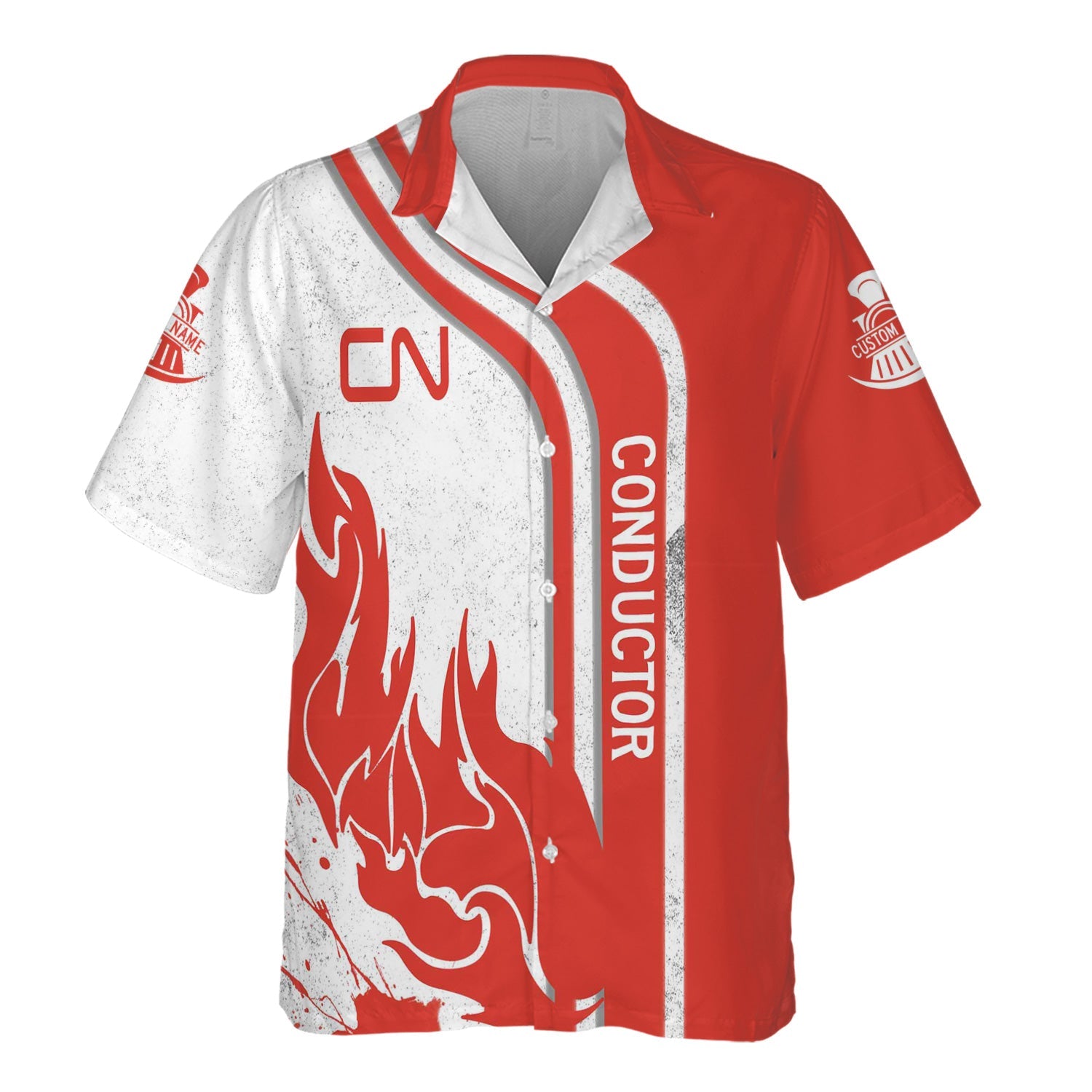 Railspirit Personalized Canadian National Railroad Hawaiian Shirt Flame Design with Custom Job Position Train Shirt