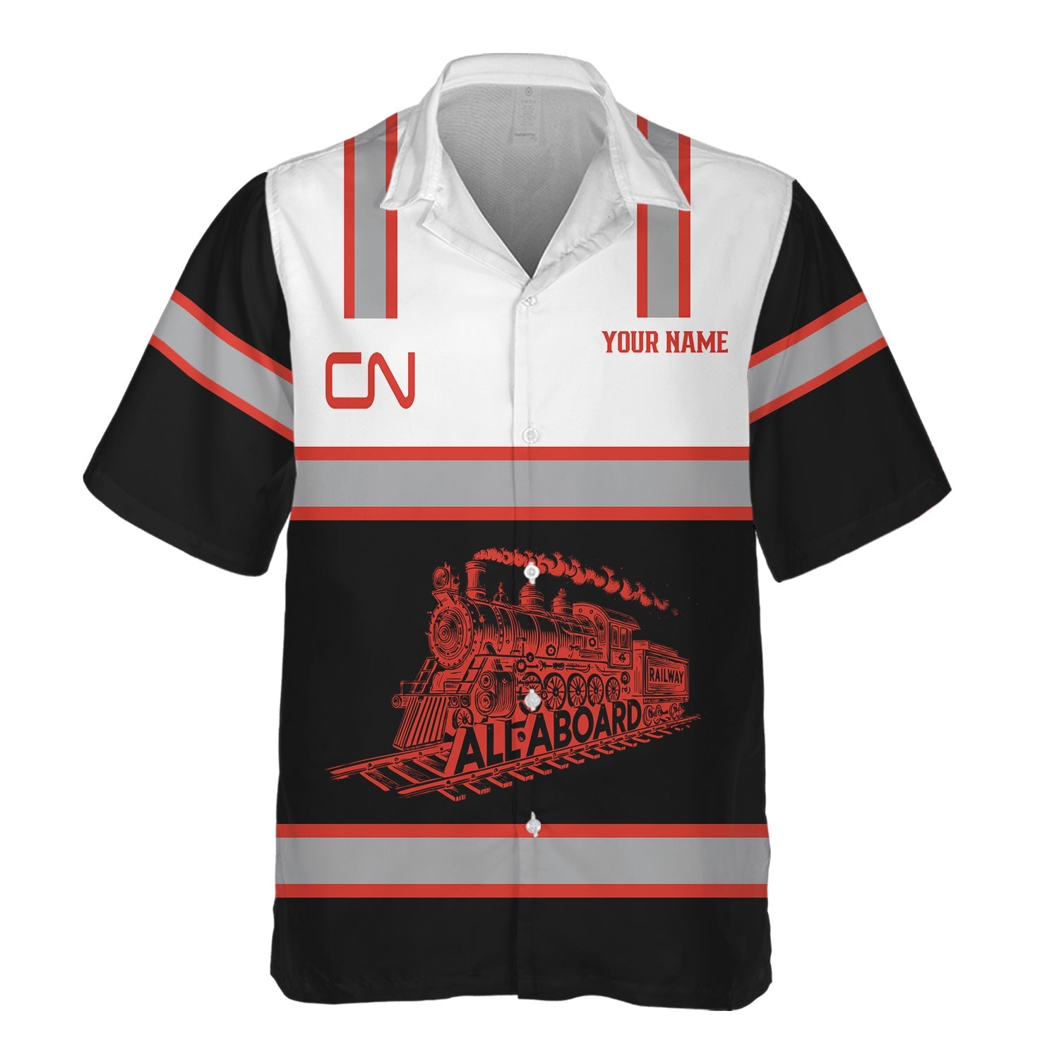 Railspirit Custom Name Canadian National Railroad Hawaiian Shirt Eat Train Sleep Repeat Printed Train Shirt