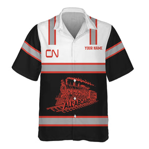 Railspirit Custom Name Canadian National Railroad Hawaiian Shirt Eat Train Sleep Repeat Printed Train Shirt