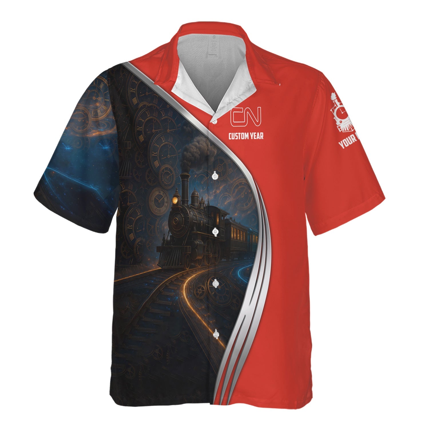 Railspirit Personalized Canadian National Railroad Hawaiian Shirt Steampunk Locomotive with Custom Year Train Shirt