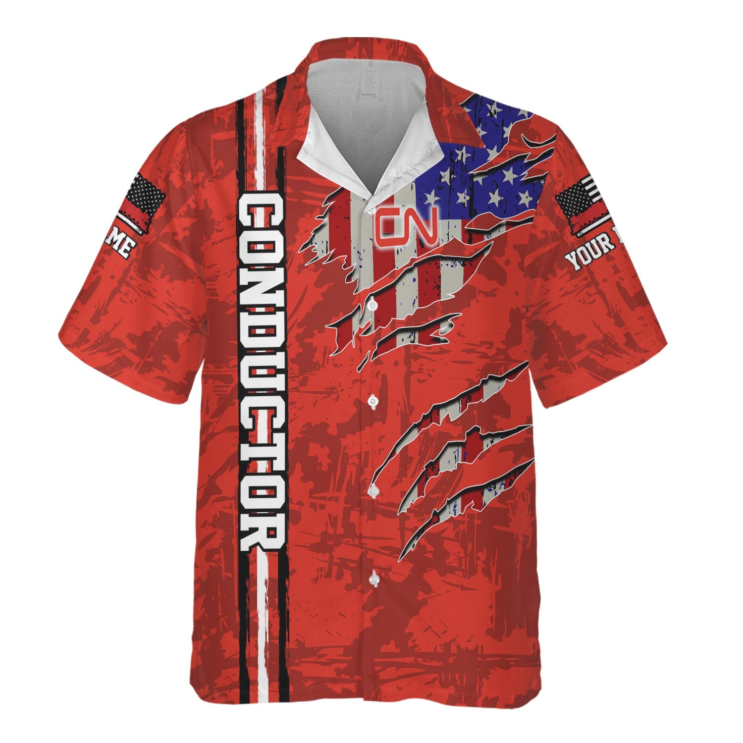 Railspirit Personalized Canadian National Railroad Hawaiian Shirt USA Flag Claw Art with Custom Job Train Shirt