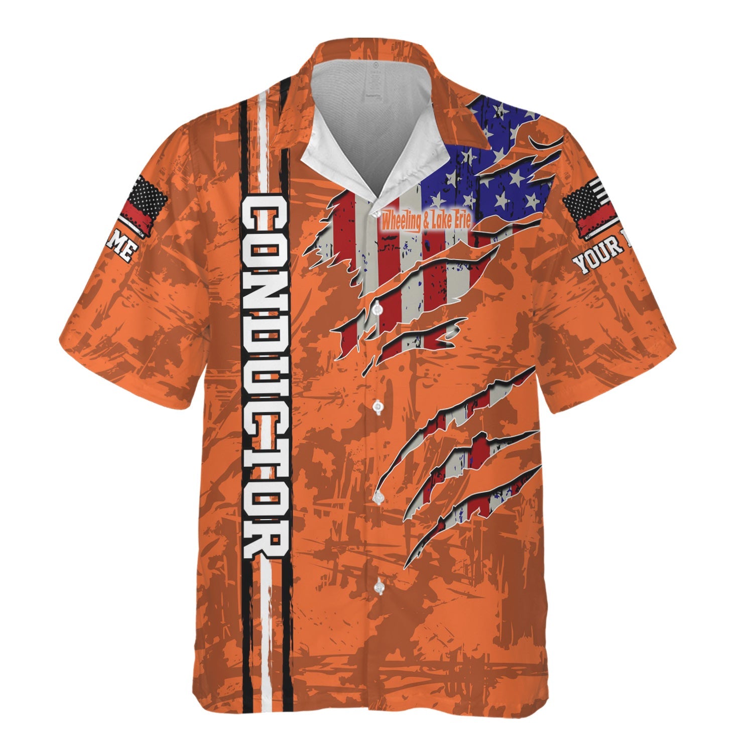 Railspirit Personalized Wheeling And Lake Erie Railroad Hawaiian Shirt USA Flag Claw Art with Custom Job Train Shirt