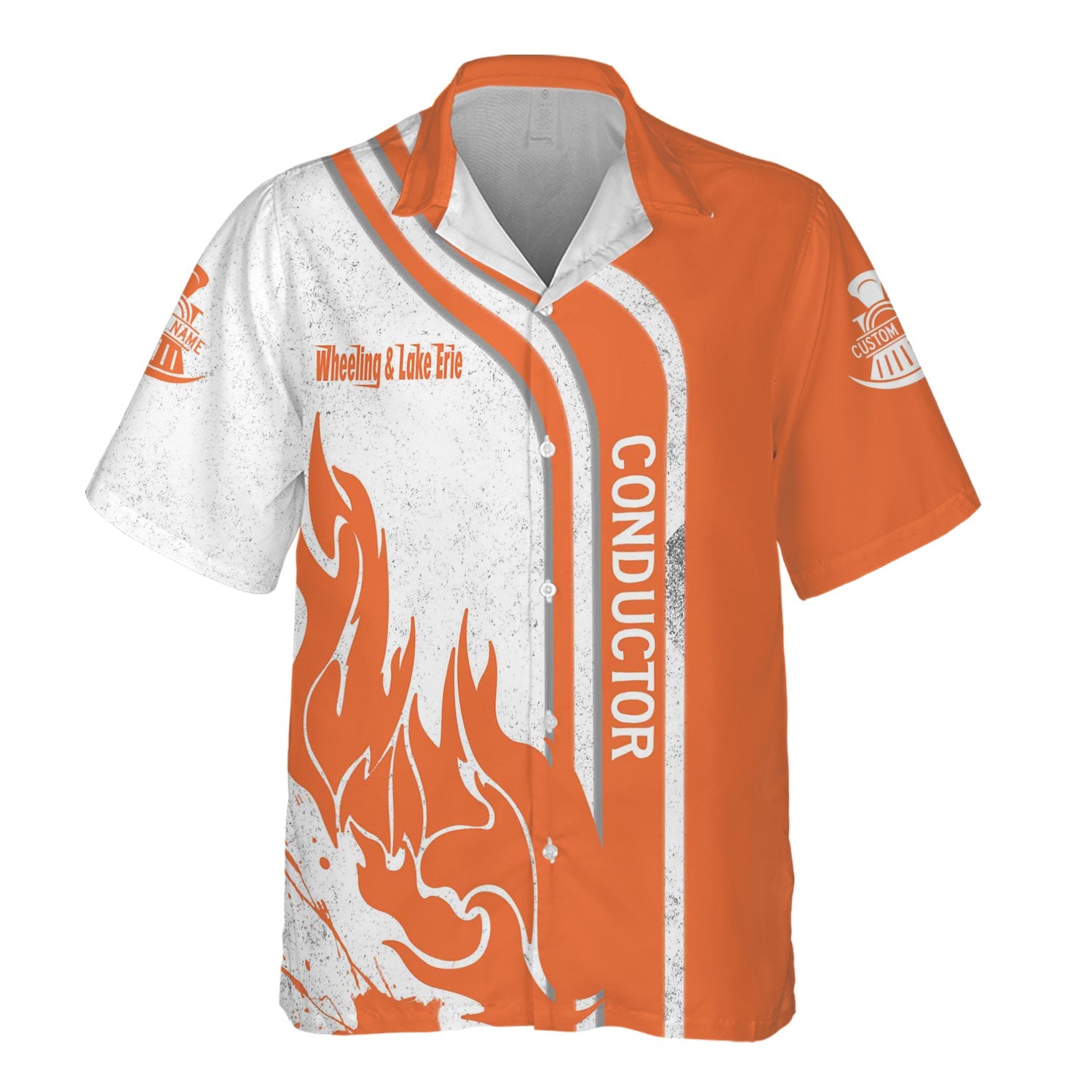 Railspirit Personalized Wheeling And Lake Erie Railroad Hawaiian Shirt Flame Design with Custom Job Position Train Shirt