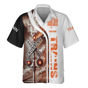Railspirit Custom Name Wheeling And Lake Erie Railroad Hawaiian Shirt Railroad Crossing Sign Printed Train Shirt
