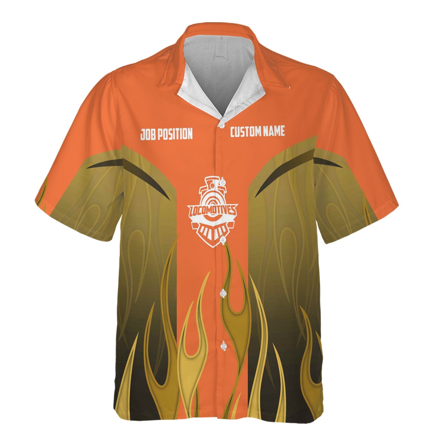 Railspirit Custom Name and Job Title Wheeling And Lake Erie Railroad Hawaiian Shirt Flame Graphic Train Shirt For Rail Workers