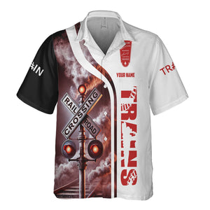 Railspirit Custom Name Bangor And Aroostook Railroad Hawaiian Shirt Railroad Crossing Sign Printed Train Shirt