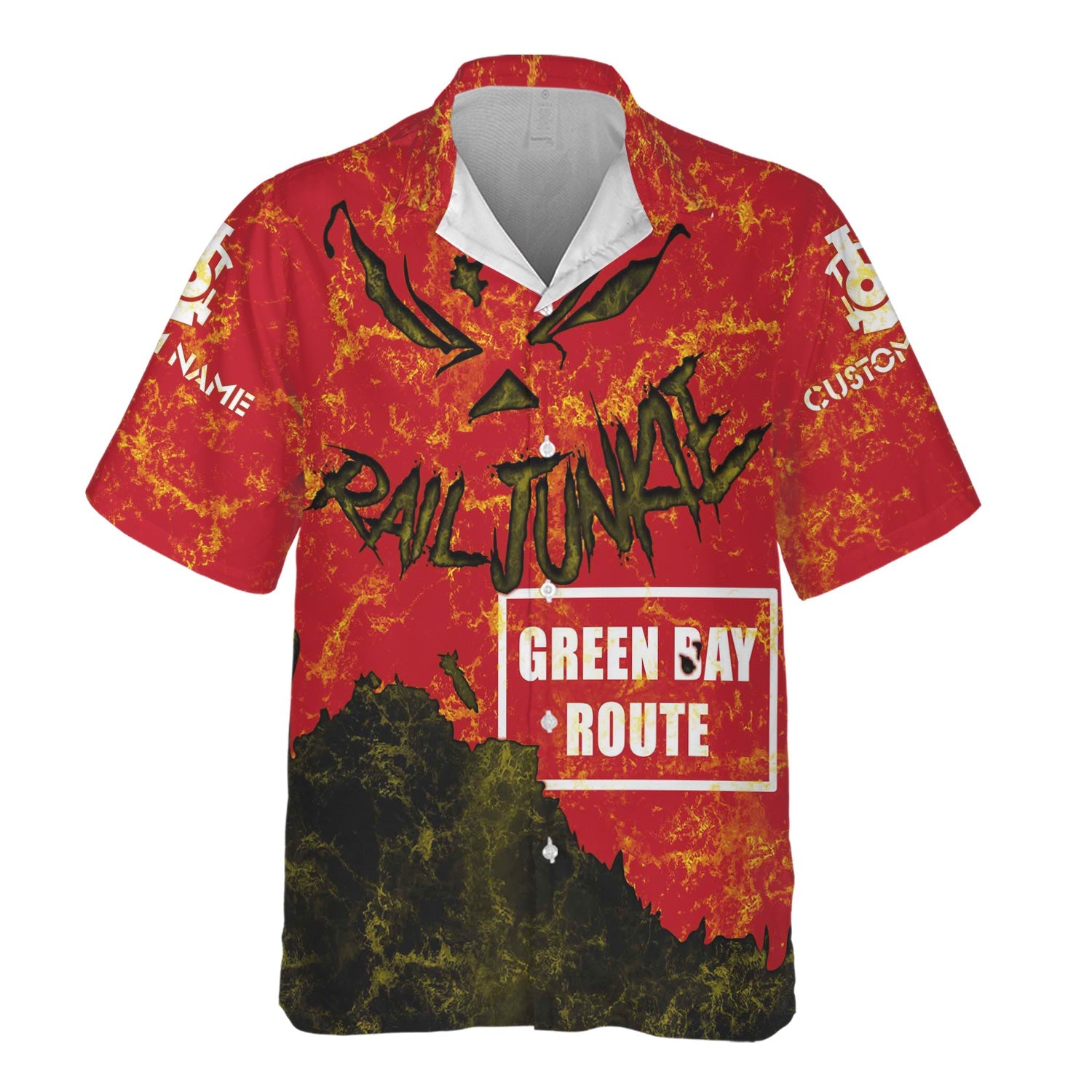 Railspirit Personalized Green Bay & Western Railroad Hawaiian Shirt Torn Graphic Style Train Shirt For Rail Junkie