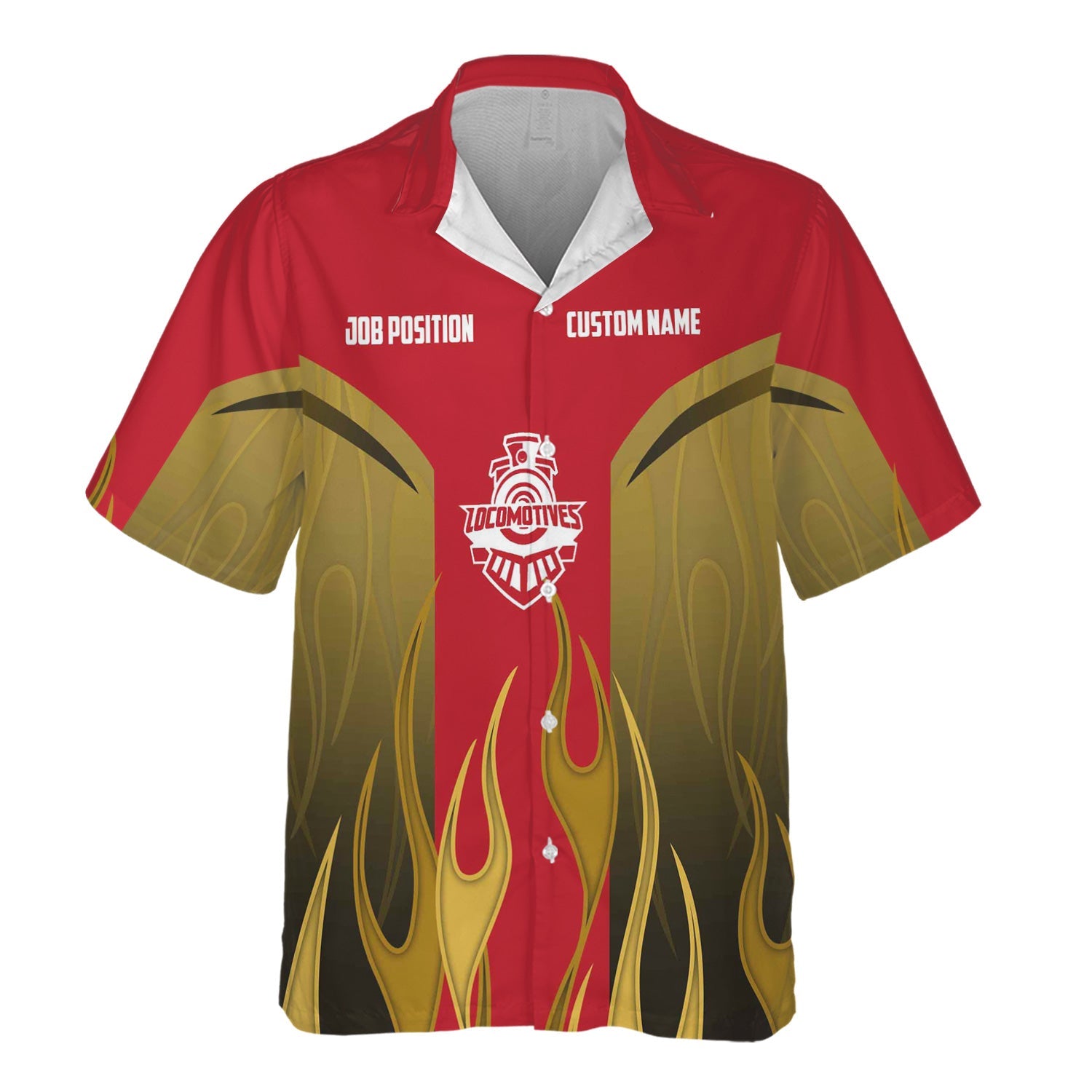 Railspirit Custom Name and Job Title Green Bay & Western Railroad Hawaiian Shirt Flame Graphic Train Shirt For Rail Workers