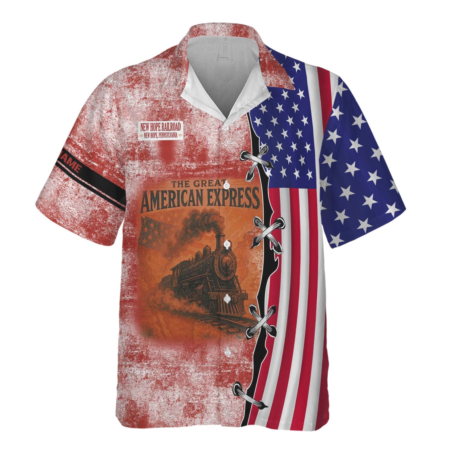 Railspirit Personalized New Hope Railroad Hawaiian Shirt Retro American Express Train With USA Flag Shirt