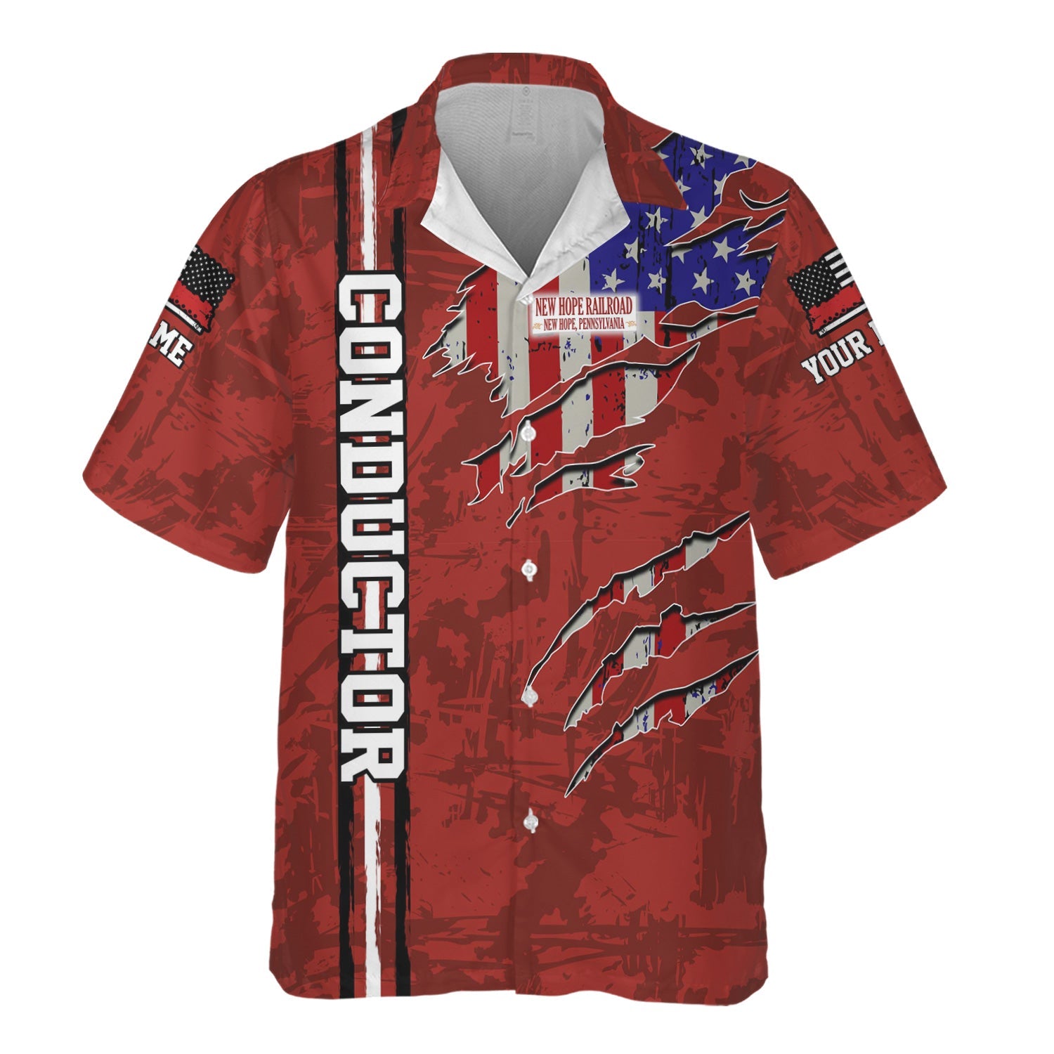 Railspirit Personalized New Hope Railroad Hawaiian Shirt USA Flag Claw Art with Custom Job Train Shirt