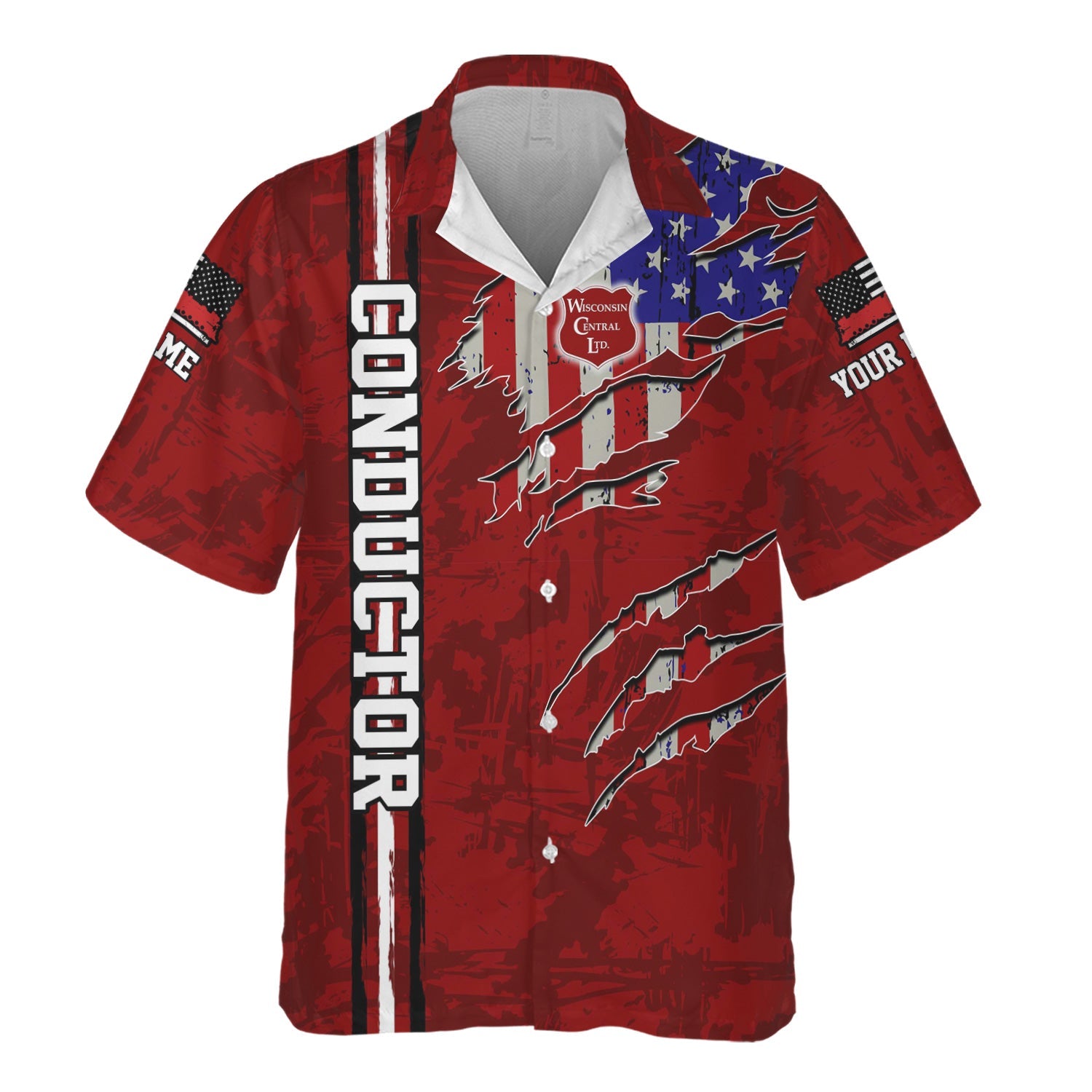 Railspirit Personalized Wisconsin Central Ltd Railroad Hawaiian Shirt USA Flag Claw Art with Custom Job Train Shirt