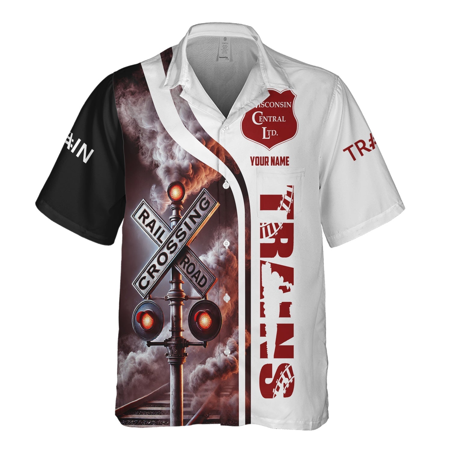 Railspirit Custom Name Wisconsin Central Ltd Railroad Hawaiian Shirt Railroad Crossing Sign Printed Train Shirt