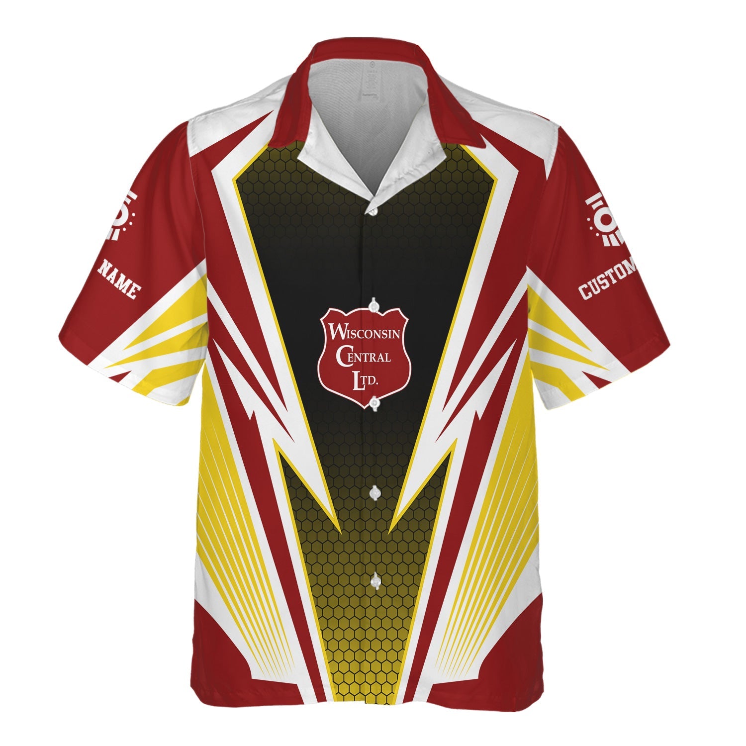 Railspirit Personalized Wisconsin Central Ltd Railroad Hawaiian Shirt Lightning Graphic Style Shirt Gift Idea For Train Lover