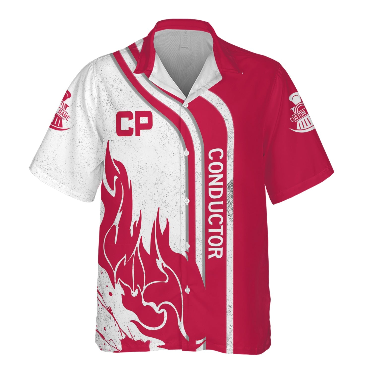 Railspirit Personalized Canadian Pacific Railroad Hawaiian Shirt Flame Design with Custom Job Position Train Shirt