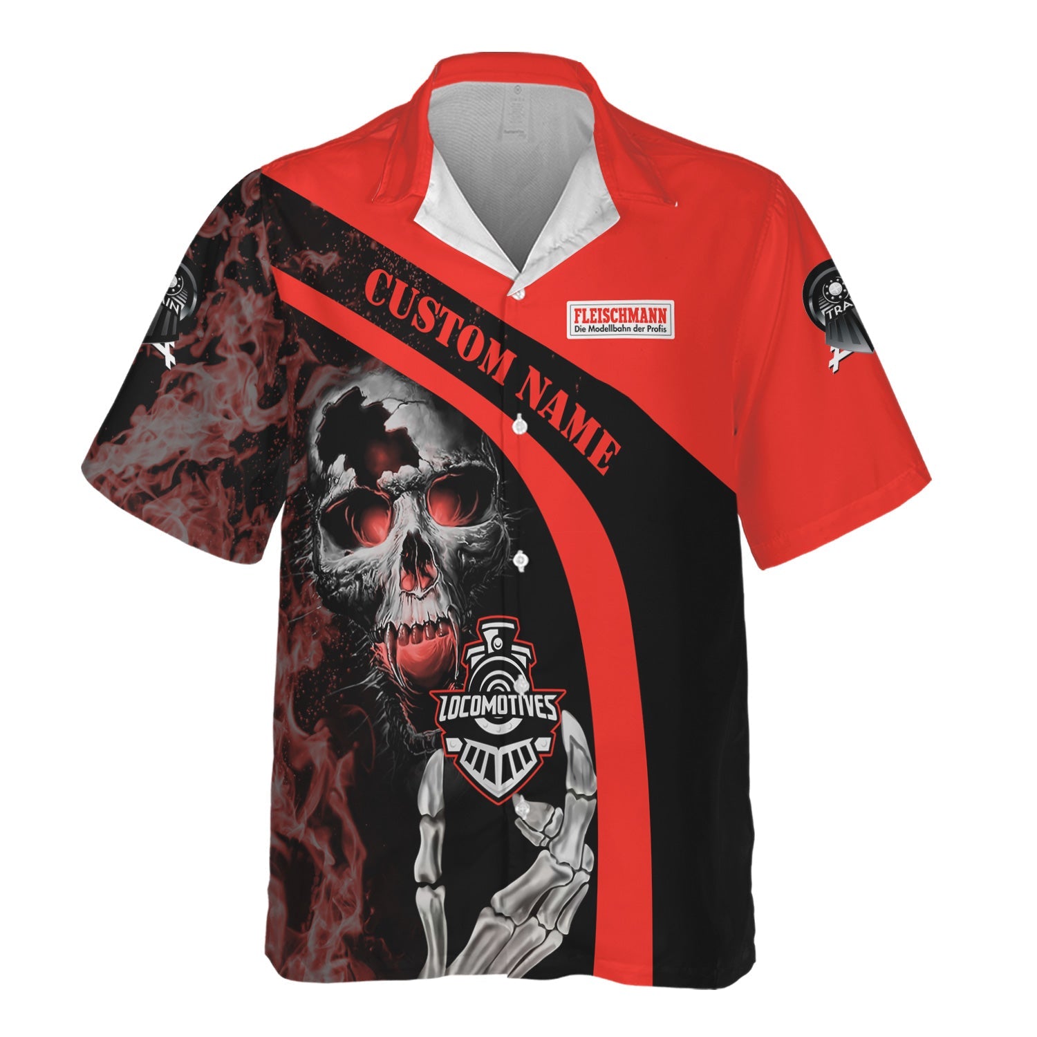 Railspirit Personalized Fleischmann And Western Railroad Hawaiian Shirt Flame Skull Design Train Shirt for Locomotive Fans