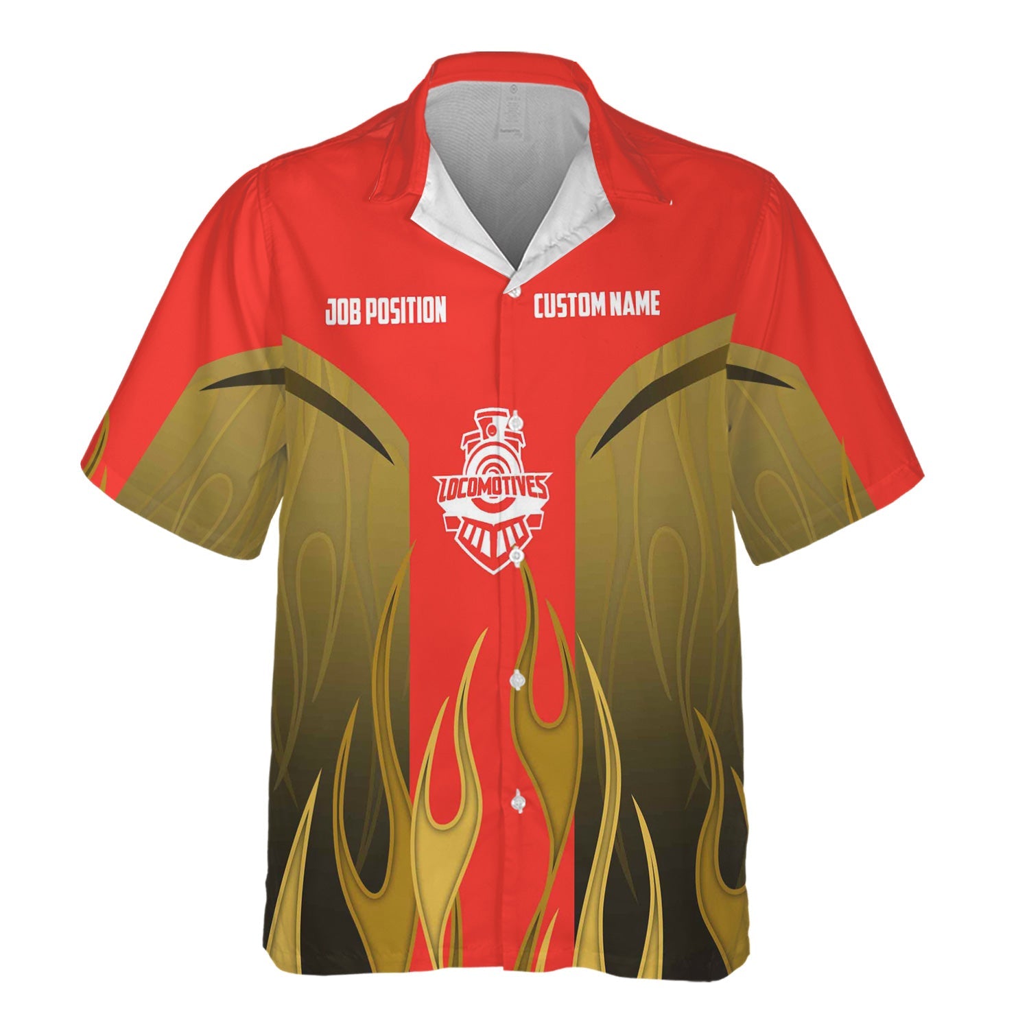 Railspirit Custom Name and Job Title Fleischmann And Western Railroad Hawaiian Shirt Flame Graphic Train Shirt For Rail Workers