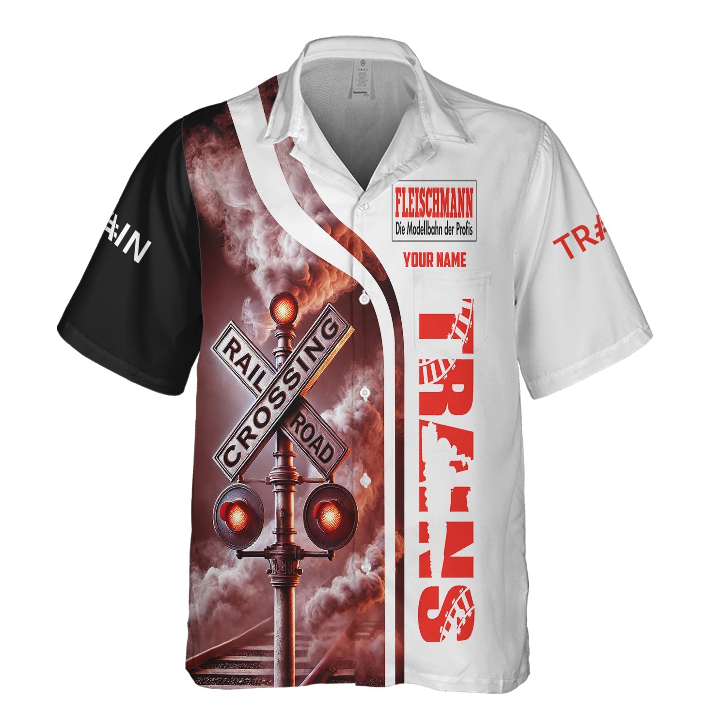 Railspirit Custom Name Fleischmann And Western Railroad Hawaiian Shirt Railroad Crossing Sign Printed Train Shirt