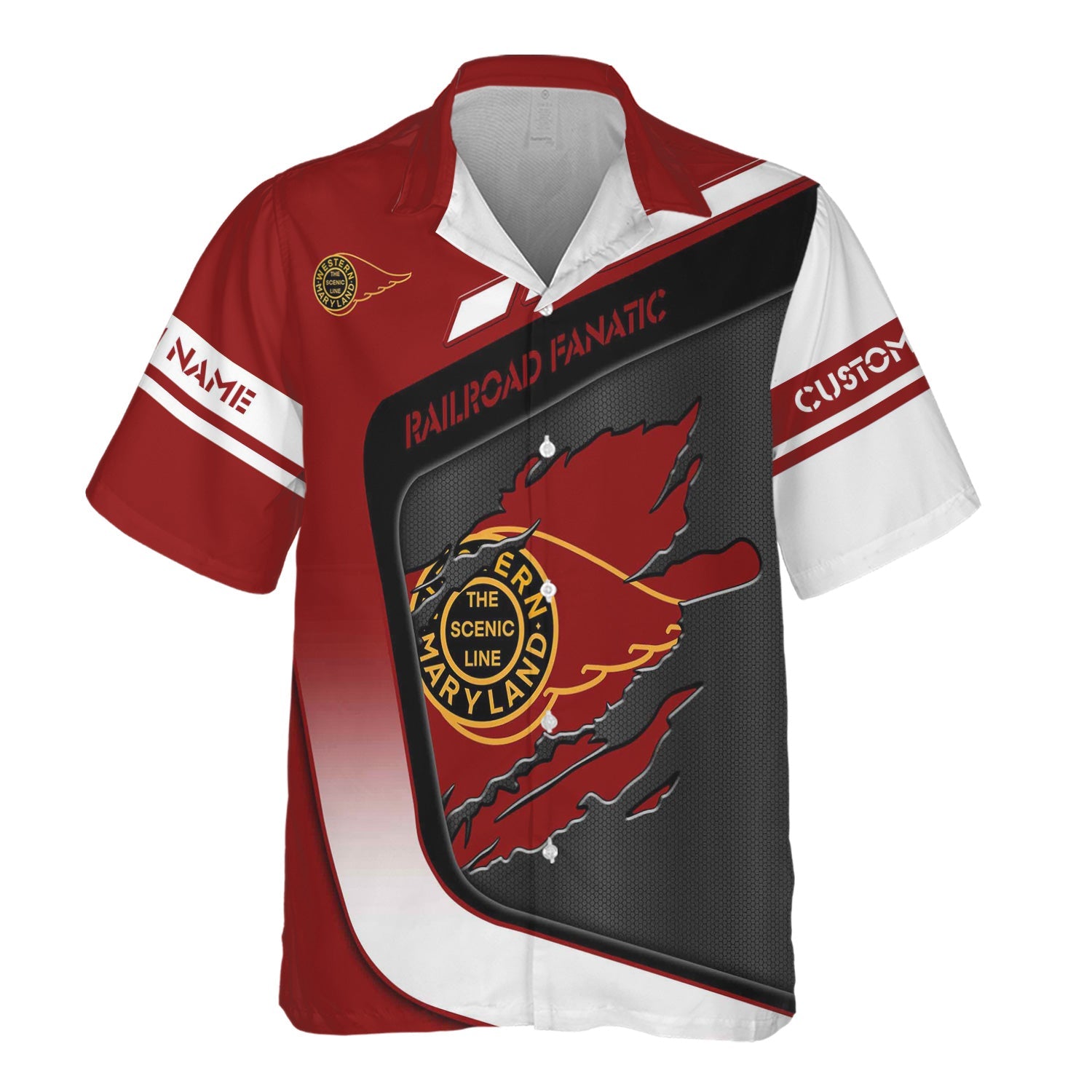 Railspirit Personalized Western Maryland Railway Hawaiian Shirt Ripped Texture Style Train Shirt For Railroad Fanatic