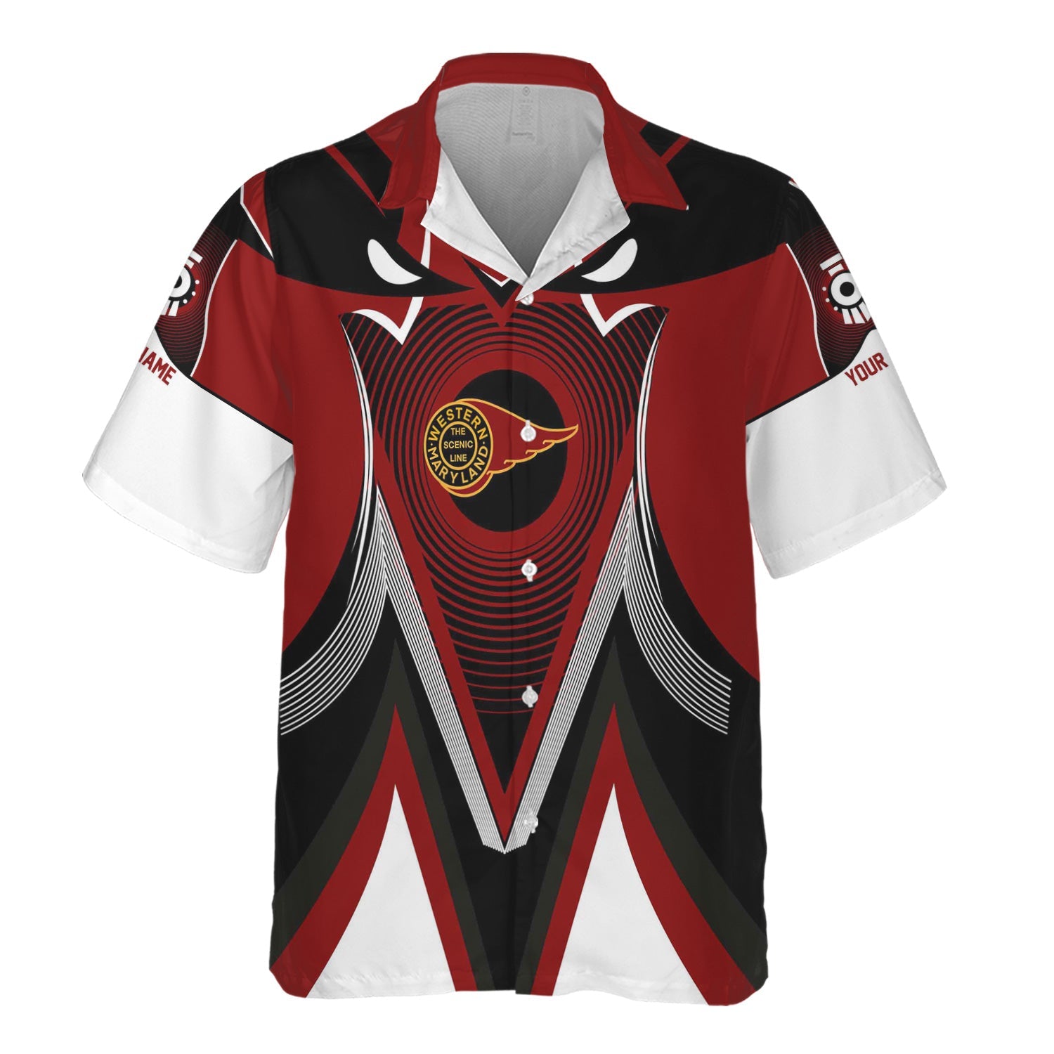 Railspirit Personalized Western Maryland Railway Hawaiian Shirt Vibrant Graphic Pattern Shirt For Train Enthusiasts