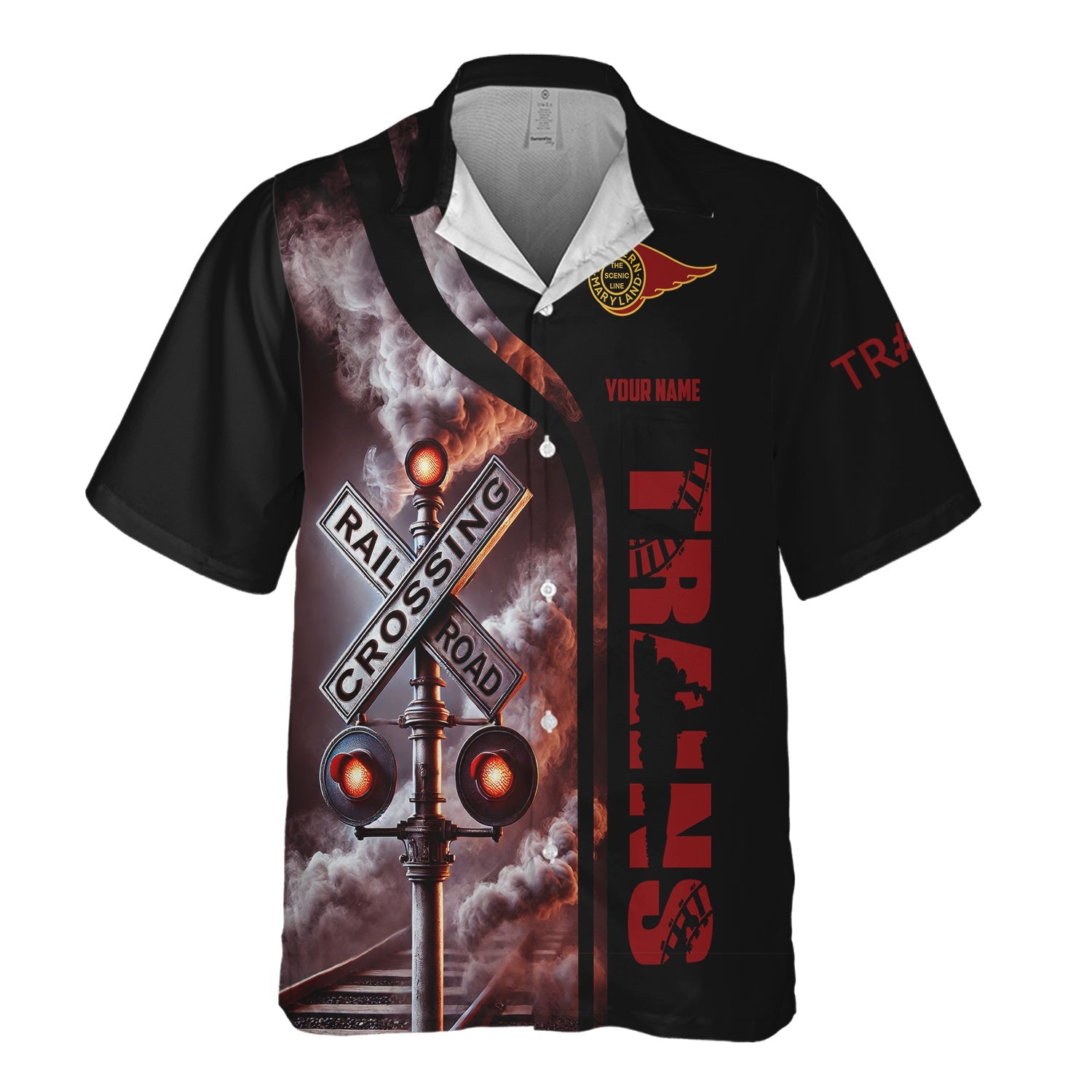 Railspirit Custom Name Western Maryland Railway Hawaiian Shirt Railroad Crossing Sign Printed Train Shirt