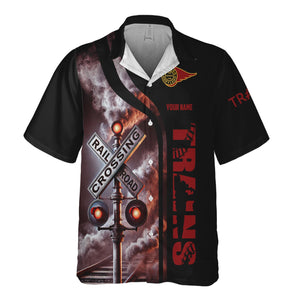Railspirit Custom Name Western Maryland Railway Hawaiian Shirt Railroad Crossing Sign Printed Train Shirt