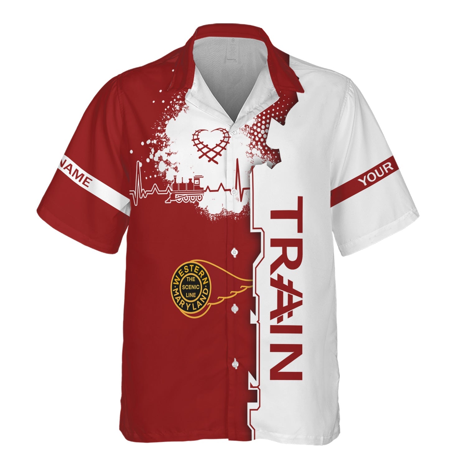 Railspirit Personalized Western Maryland Railway Hawaiian Shirt Engine Heartbeat and Track Love Style Shirt Gift Idea For Train Lovers