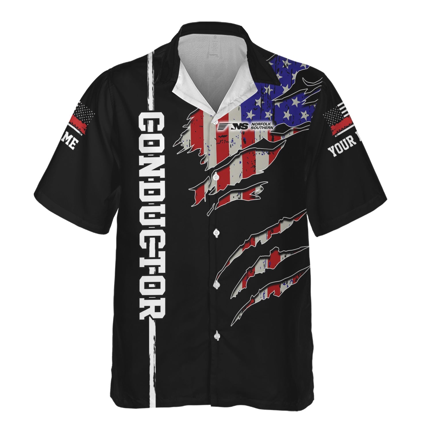 Railspirit Personalized Norfolk Southern Railway Hawaiian Shirt USA Flag Claw Art with Custom Job Train Shirt