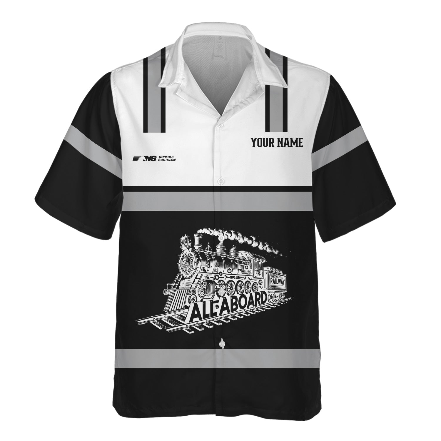 Railspirit Custom Name Norfolk Southern Railway Hawaiian Shirt Eat Train Sleep Repeat Printed Train Shirt