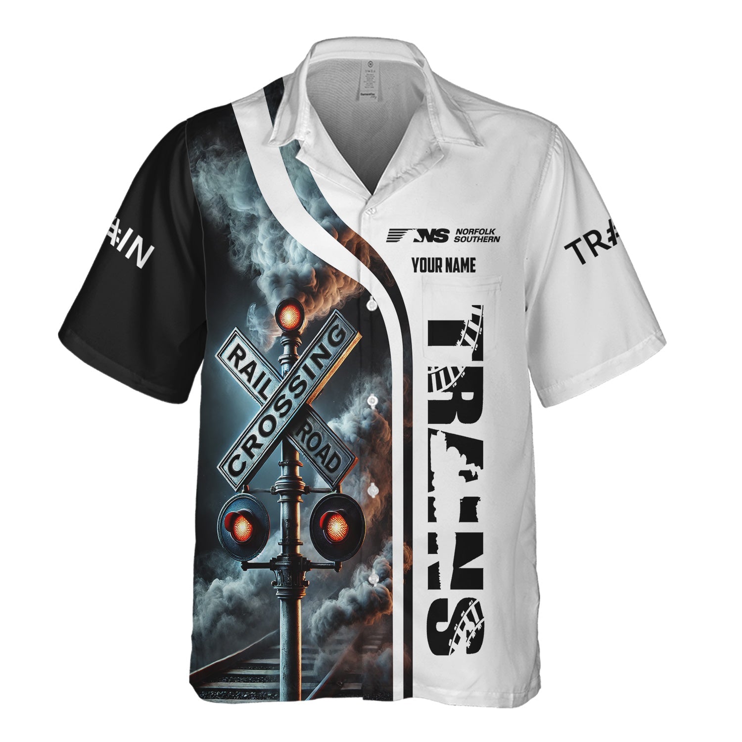 Railspirit Custom Name Norfolk Southern Railway Hawaiian Shirt Railroad Crossing Sign Printed Train Shirt