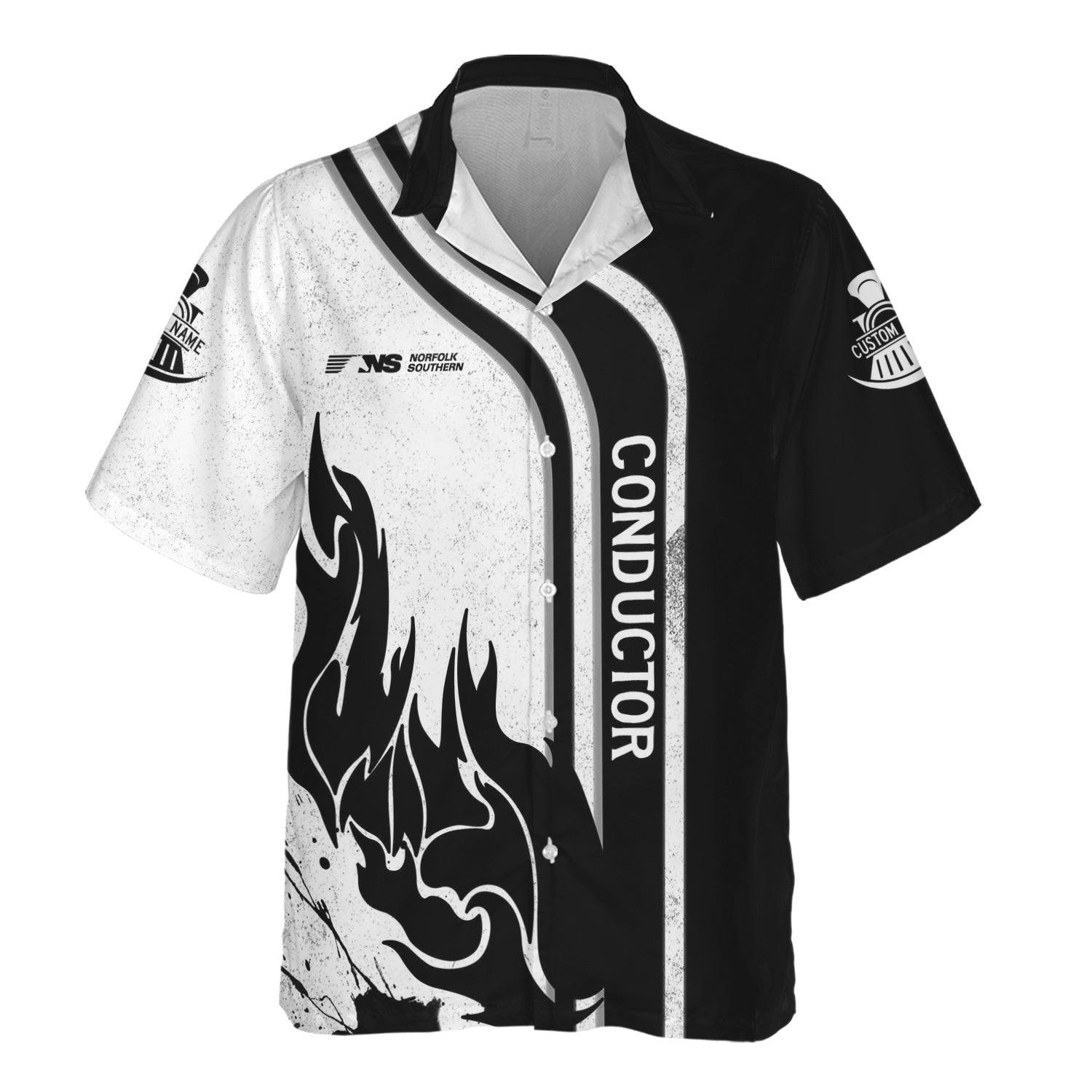 Railspirit Personalized Norfolk Southern Railway Hawaiian Shirt Flame Design with Custom Job Position Train Shirt