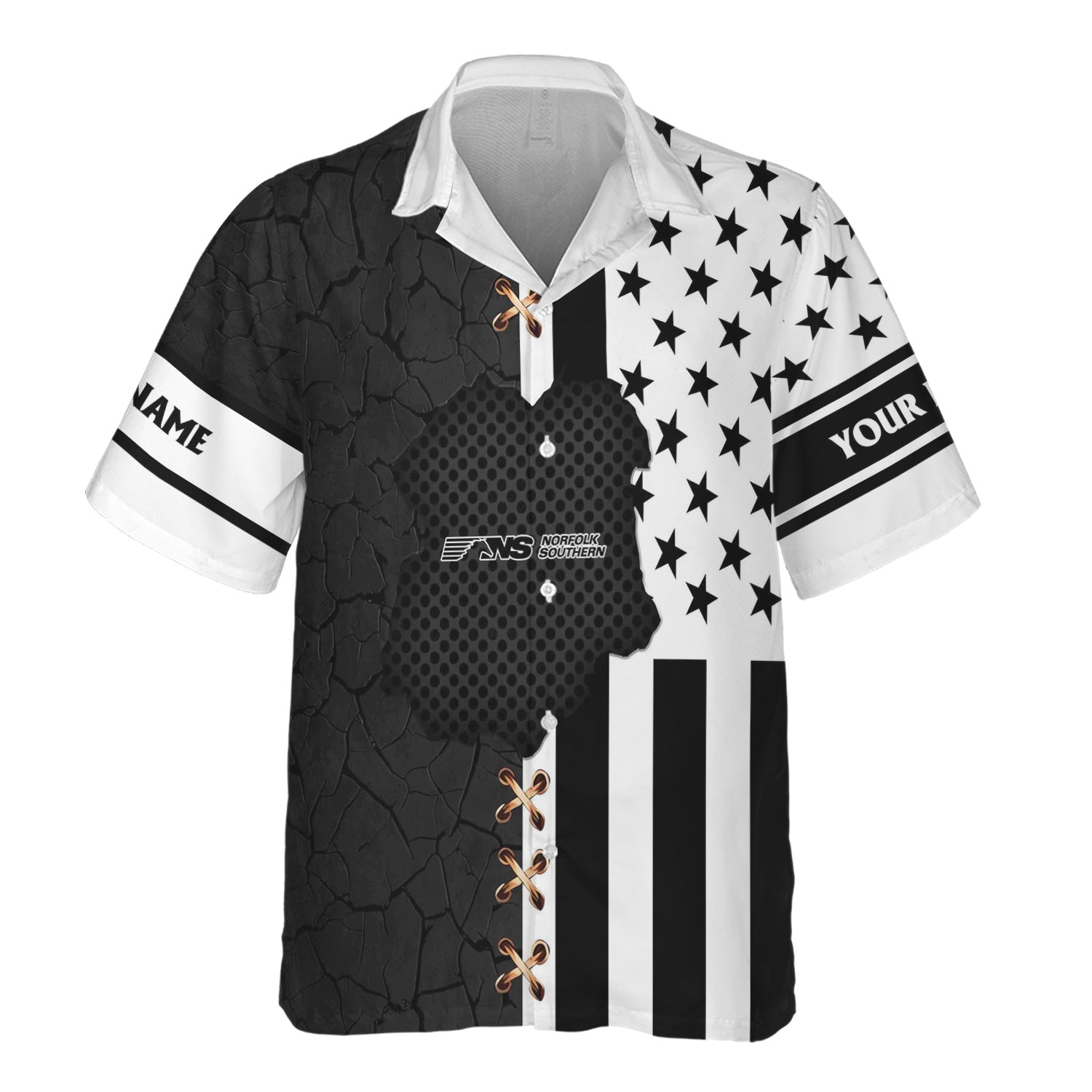 Railspirit Personalized Norfolk Southern Railway Hawaiian Shirt American Flag with Crack Effect Train Shirt