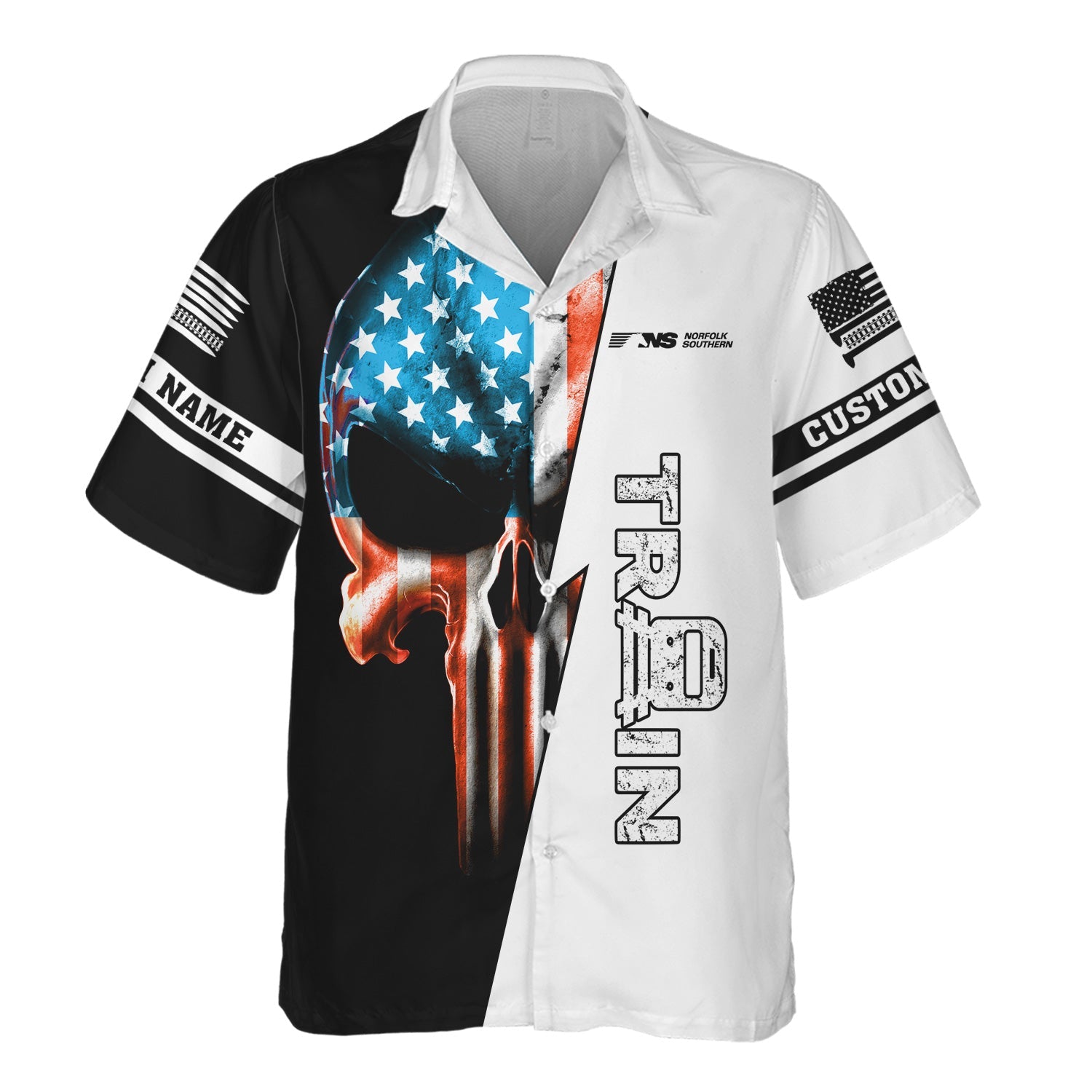 Railspirit Personalized Norfolk Southern Railway Hawaiian Shirt Train Skull American Flag Shirt All Over Print