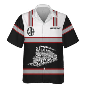 Railspirit Custom Name Norfolk and Western Railway Hawaiian Shirt Eat Train Sleep Repeat N&W Printed Train Shirt