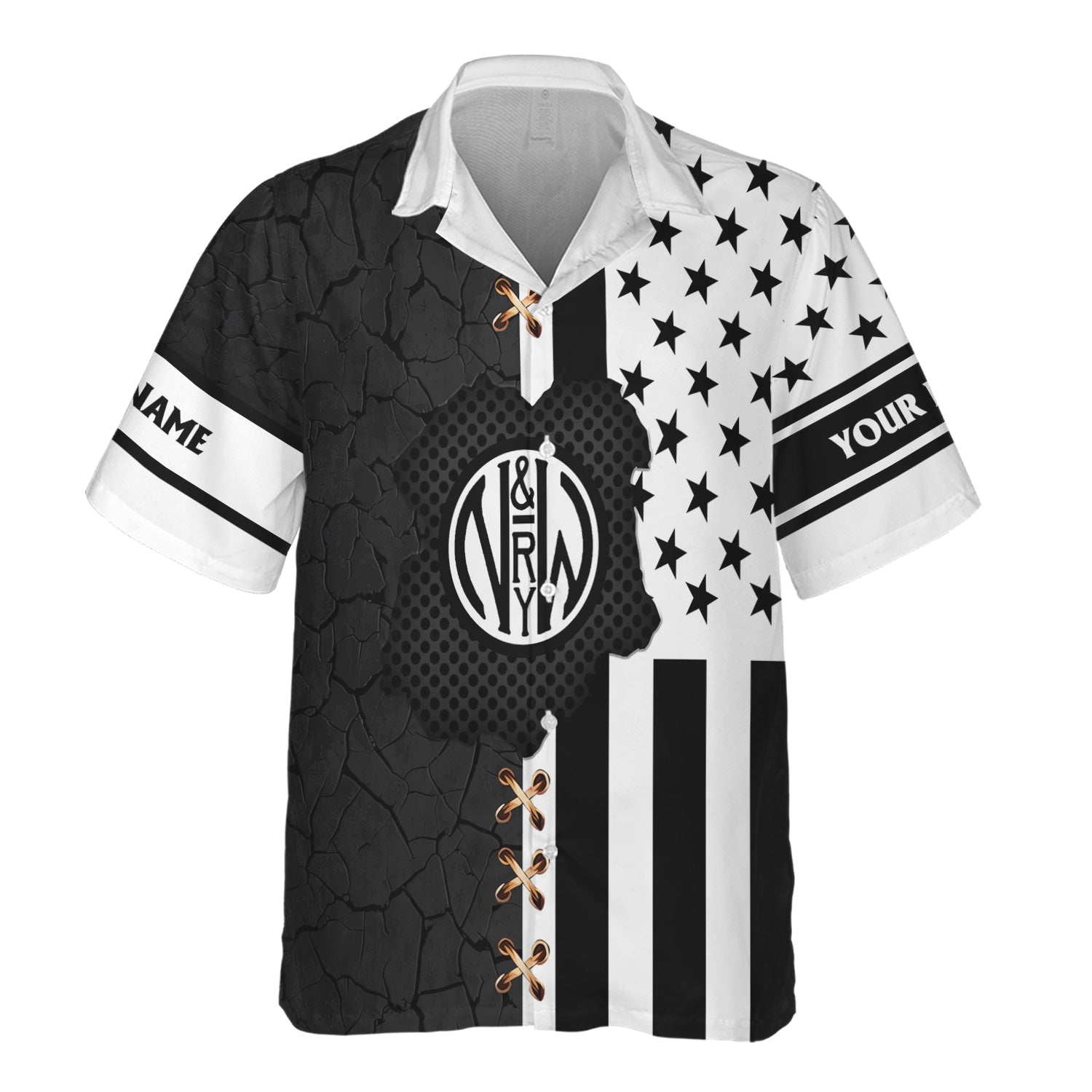 Railspirit Personalized Norfolk and Western Railway Hawaiian Shirt American Flag with Crack Effect N&W Train Shirt