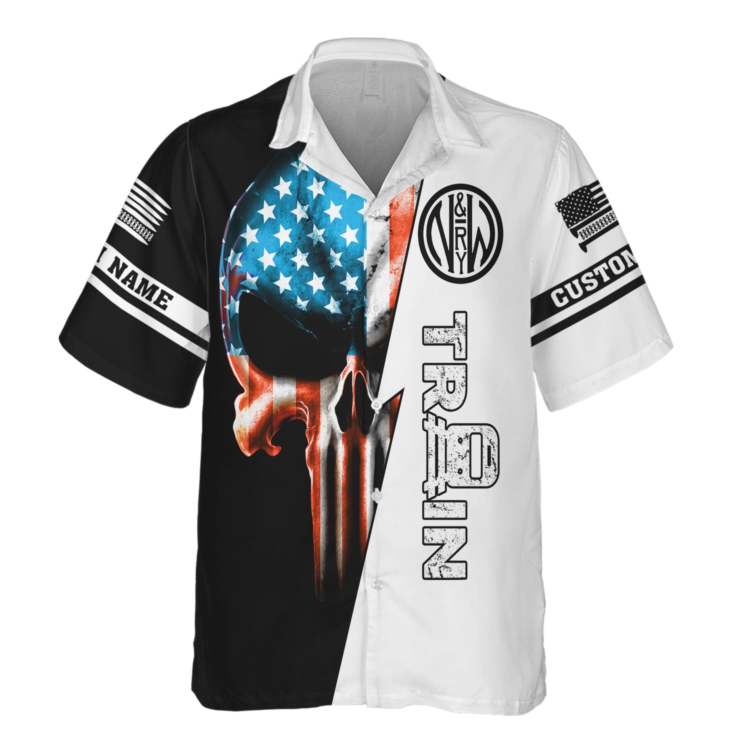 Railspirit Personalized Norfolk and Western Railway Hawaiian Shirt Train Skull American Flag N&W Shirt All Over Print