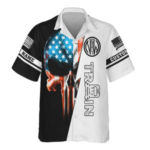 Railspirit Personalized Norfolk and Western Railway Hawaiian Shirt Train Skull American Flag N&W Shirt All Over Print