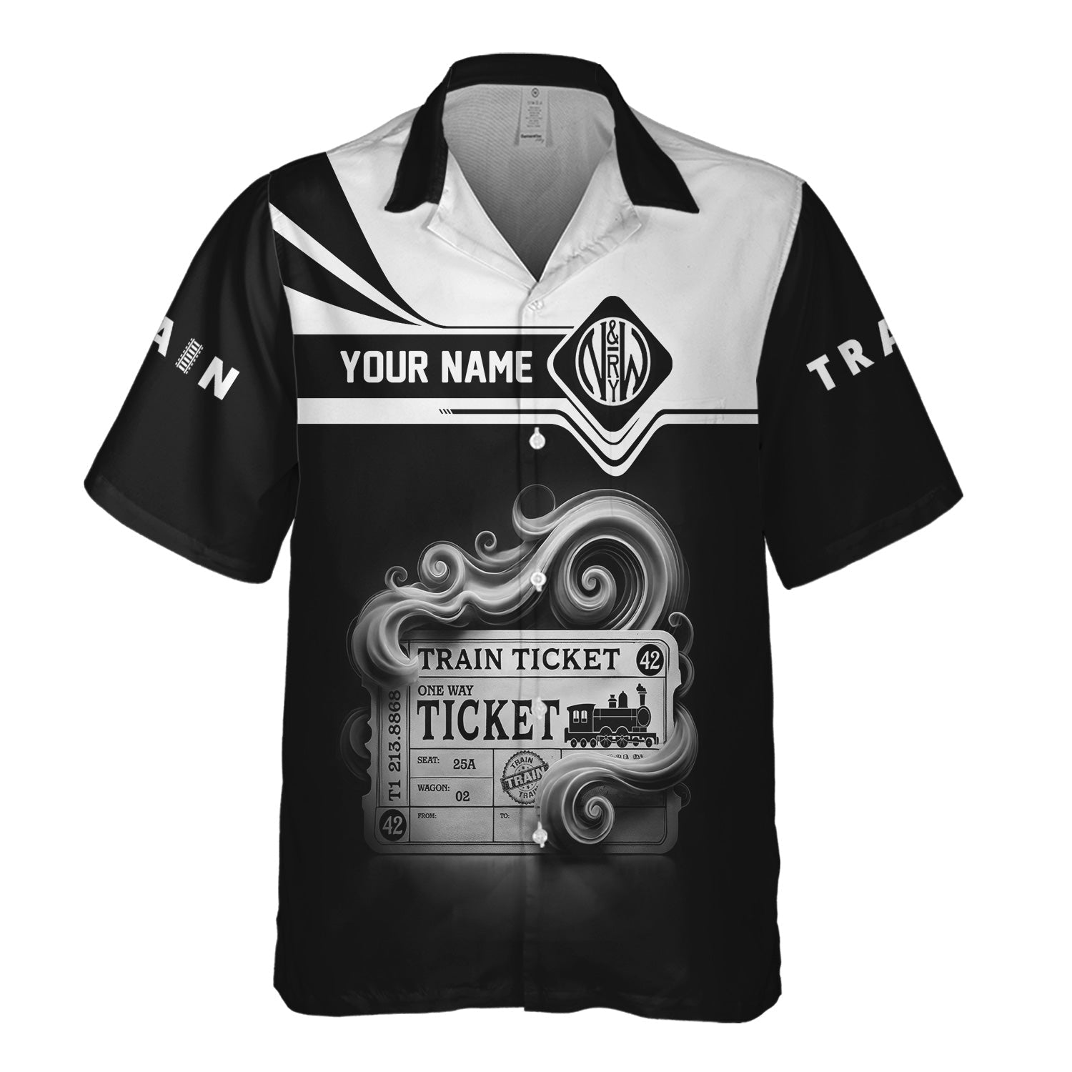Railspirit Personalized Norfolk and Western Railway Hawaiian Shirt Train Ticket  American Locomotive Printed Train