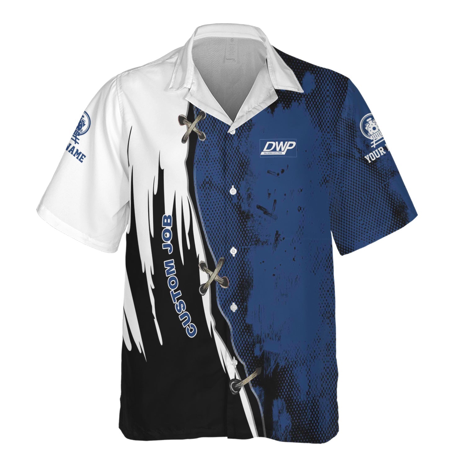 Railspirit Personalized Duluth, Winnipeg and Pacific Railway Hawaiian Shirt Retro Stitches Design with Custom Position Train Shirt