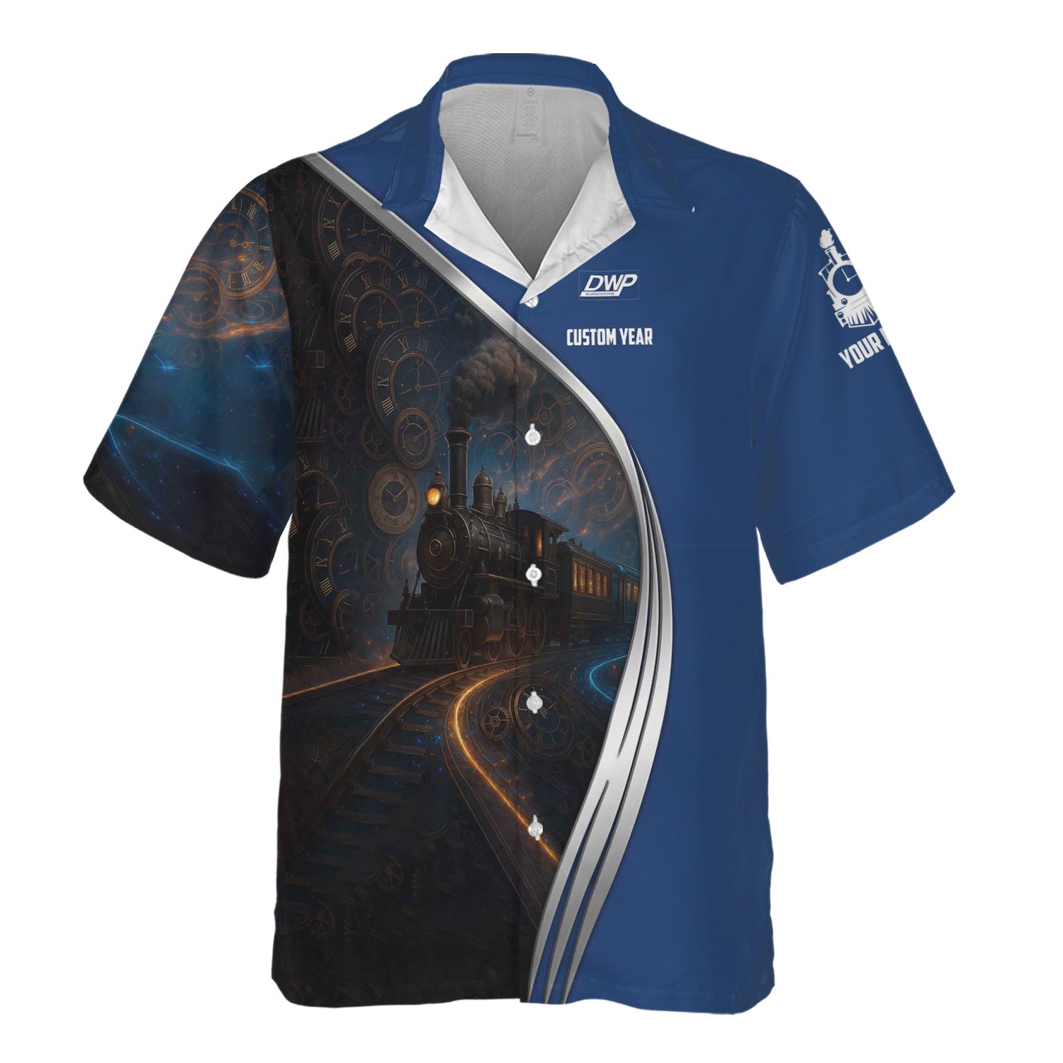 Railspirit Personalized Duluth, Winnipeg and Pacific Railway Hawaiian Shirt Steampunk Locomotive with Custom Year Train Shirt
