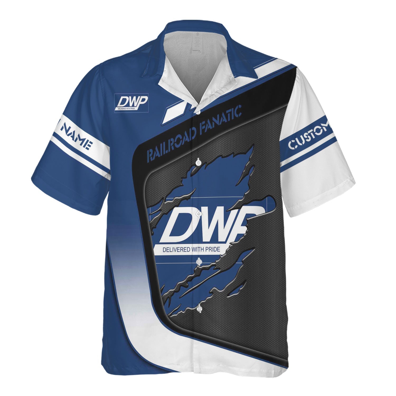 Railspirit Personalized Duluth, Winnipeg and Pacific Railway Hawaiian Shirt Ripped Texture Style Train Shirt For Railroad Fanatic