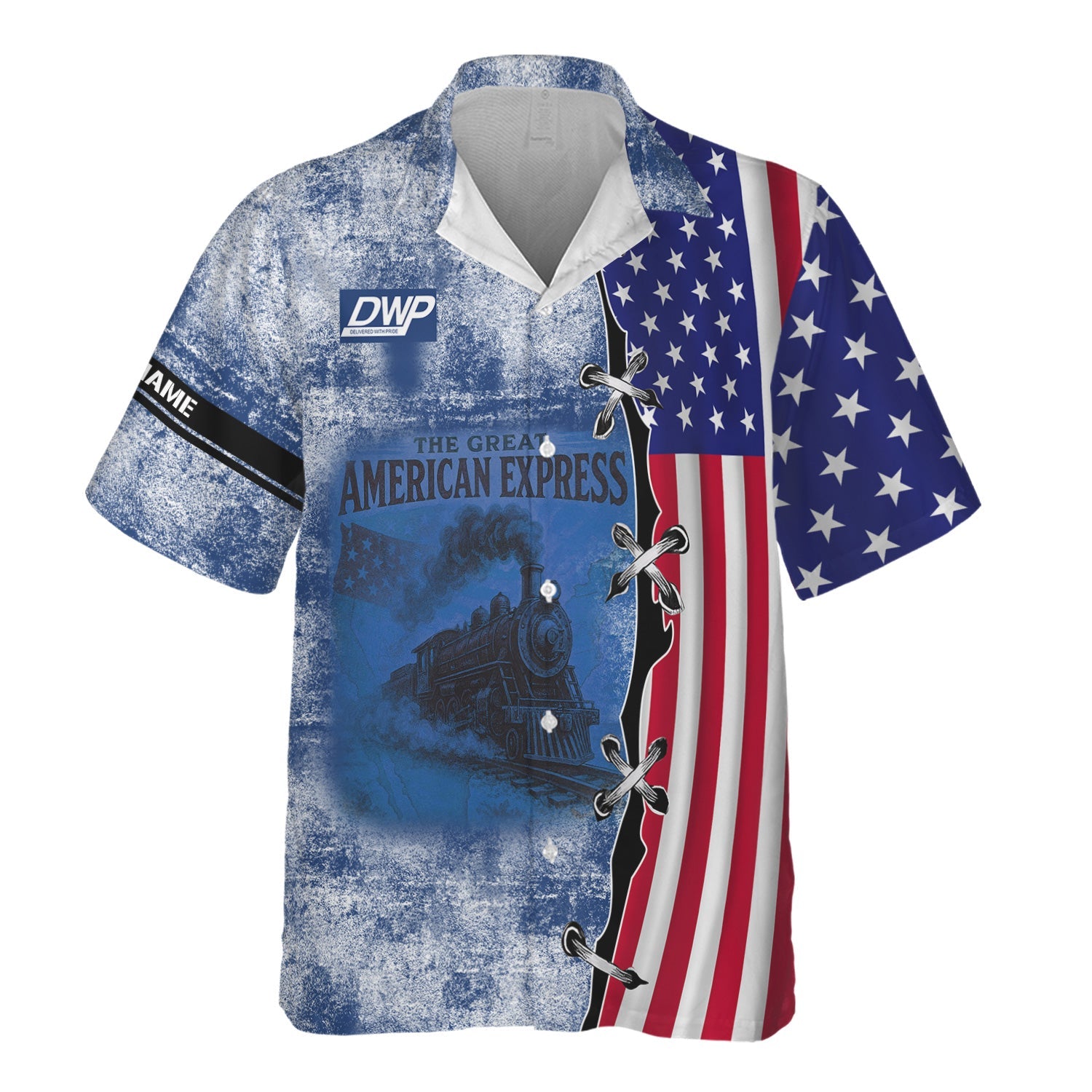 Railspirit Personalized Duluth, Winnipeg and Pacific Railway Hawaiian Shirt Retro American Express Train With USA Flag Shirt