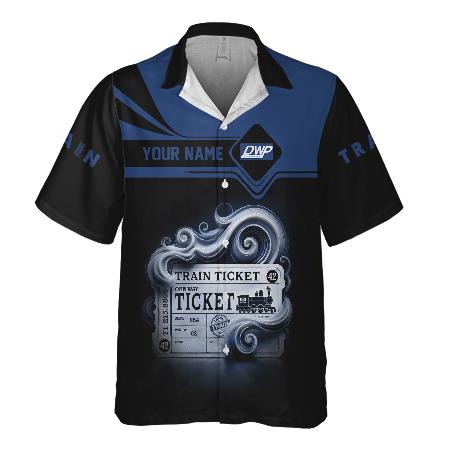 Railspirit Personalized Duluth, Winnipeg and Pacific Railway Hawaiian Shirt Train Ticket American Locomotive Printed Train