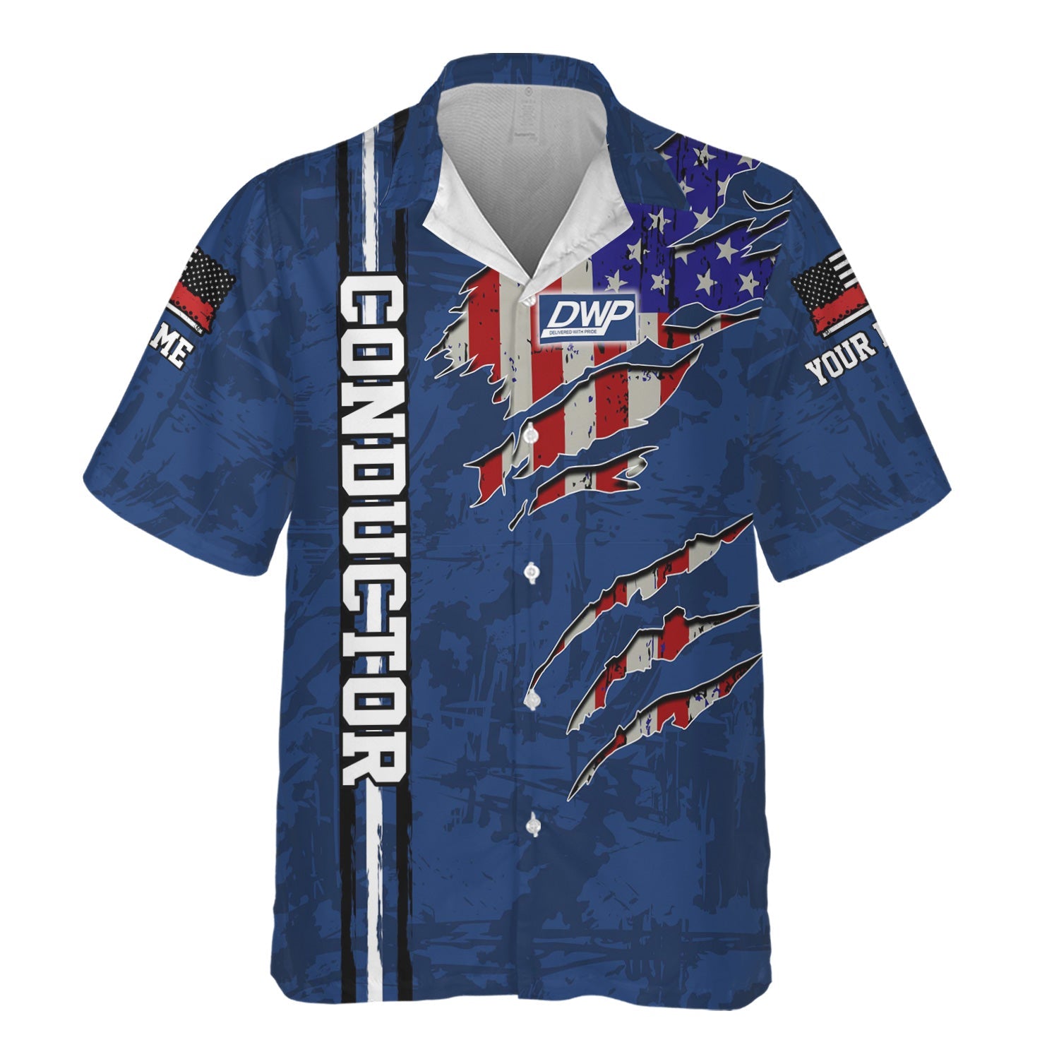 Railspirit Personalized Duluth, Winnipeg and Pacific Railway Hawaiian Shirt USA Flag Claw Art with Custom Job Train Shirt