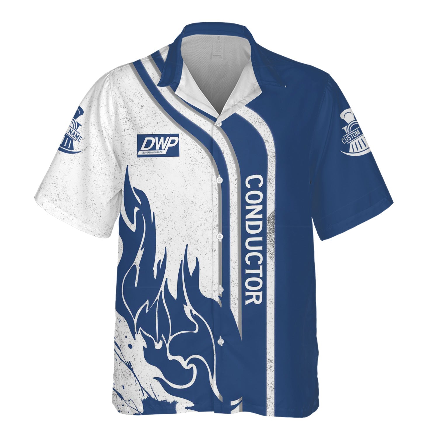 Railspirit Personalized Duluth, Winnipeg and Pacific Railway Hawaiian Shirt Flame Design with Custom Job Position Train Shirt