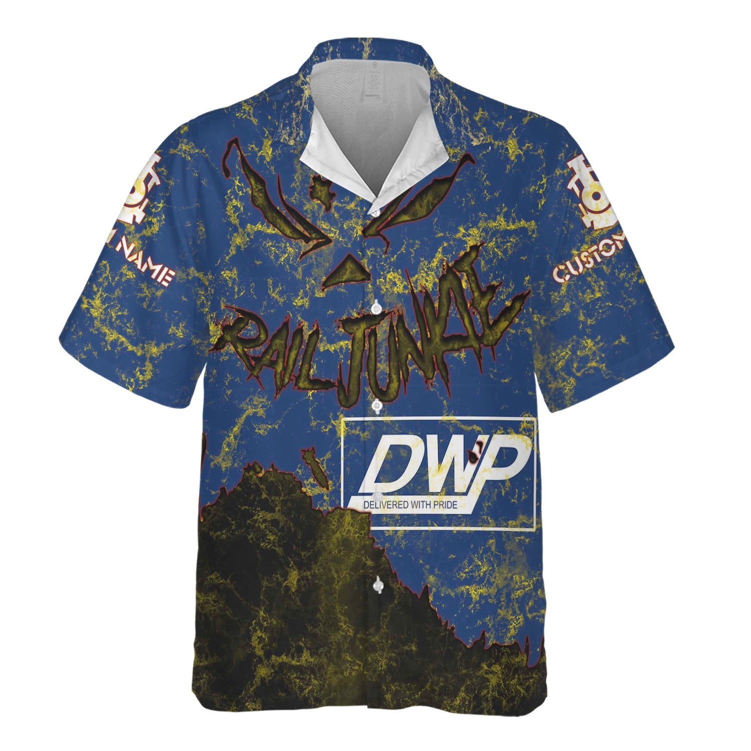 Railspirit Personalized Duluth, Winnipeg and Pacific Railway Hawaiian Shirt Torn Graphic Style Train Shirt For Rail Junkie