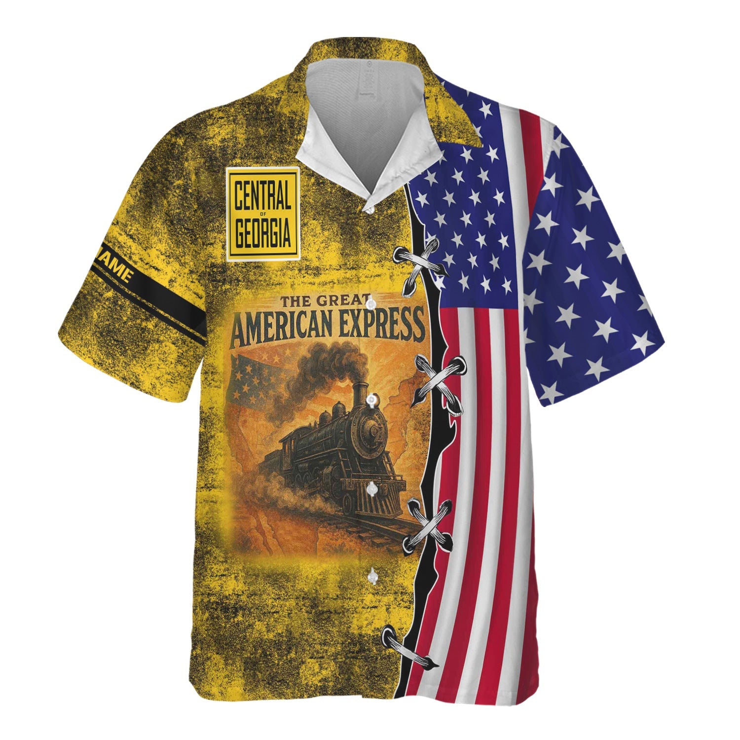 Railspirit Personalized Central of Georgia Railway Hawaiian Shirt Retro American Express Train With USA Flag Shirt